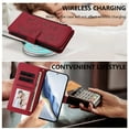 thumbnail image 6 of Premium Multifunctional Embossed Wallet Case for Samsung Galaxy A25 5G, with Crossbody & Wrist Strap, Card / Cash / Zipper Pockets, Magnetic Clasp Kickstand Stylish PU Leather Cover, Red, 6 of 19