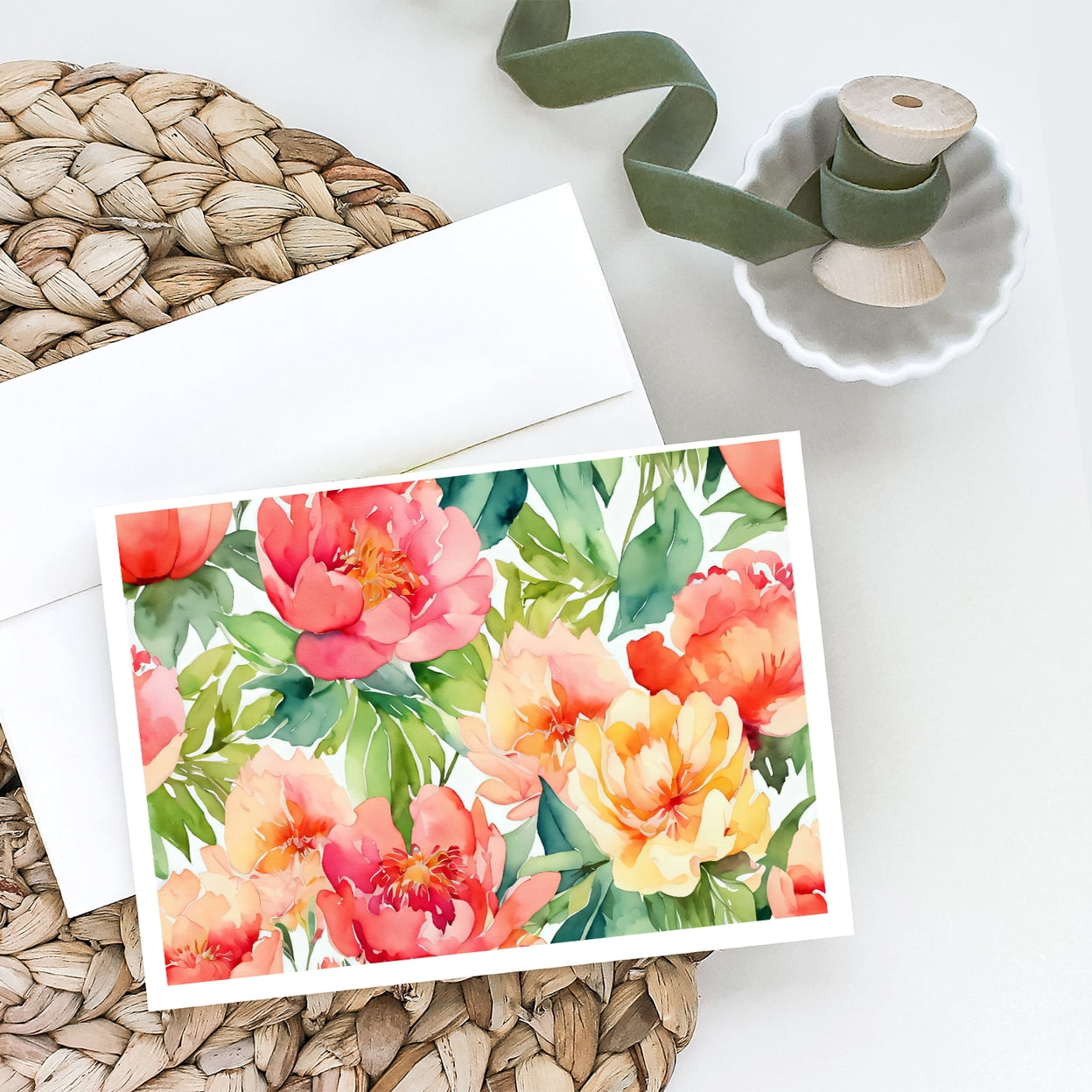 Indiana Peonies in Watercolor Greeting Cards and Envelopes Pack of 8 7 in x 5 in
