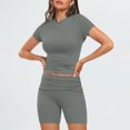 thumbnail image 6 of Htigea Womens Workout Sets Casual Cute Comfy Tracksuit Outfits Summer Short Sleeve Tops 2 Piece Shorts Set Fall Savings Gray,S, 6 of 7