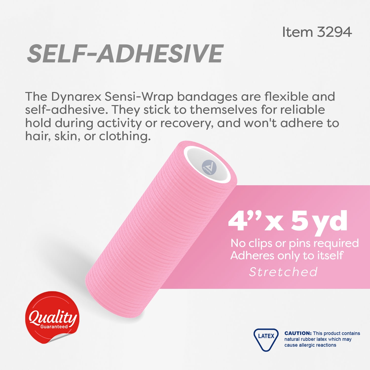 Dynarex Sensi-Wrap Self-Adhesive Bandages, 18-Pack, 4" x 5 yards, Pink, Latex, Colored Elastic Cohesive Athletic Tape, Tattoo Grip & Vet Wrap