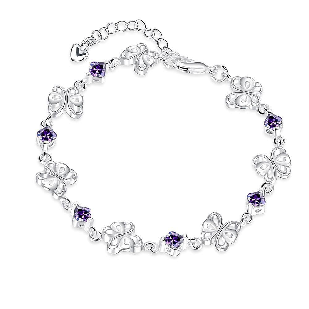 Silver Milo - Purple Swarovski Clover Shaped Bracelet in 18K White Gold ...