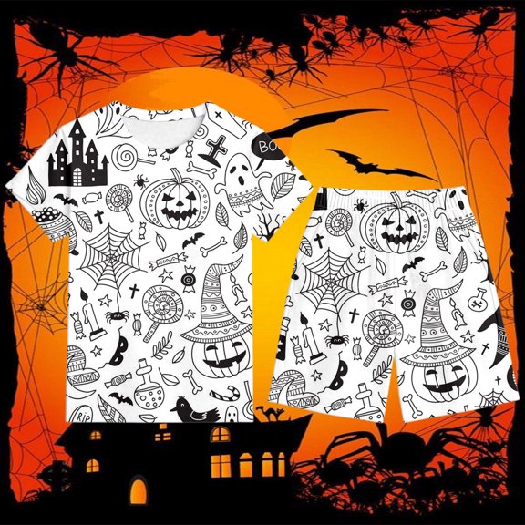Hpapadks Girl Pajamas Children Halloween Diy Short Sleeve Shorts Nightwear Set Pjs for Boys White 3-4 Years