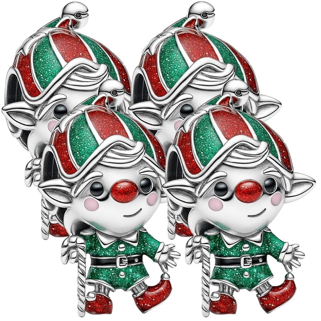 Charm navidad edición especial XmasElf01 4Pzas Plata S925 Chapa Separador Movimiento Duende Navideño Plata/Multicolor Ca