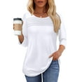thumbnail image 3 of UVN Women Tunic Tops Summer 3/4 Length Sleeve Blouses Casual Crewneck Shirt Pleated Loose Tops, 3 of 9