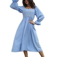 thumbnail image 1 of Vestido plisado de manga acampanada, cuello ancho, cintura alta, línea A, vestido largo de primavera para uso diario y en el trabajo, 1 of 6
