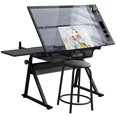 thumbnail image 1 of Waful Height Adjustable Drafting Draft Drawing Art Table Art Craft Artists Desk Tilting Glass Tabletop Paintings Work Station Artist Table -2 Storage Drawer for Reading, Writing Art Craft Work Station, 1 of 5