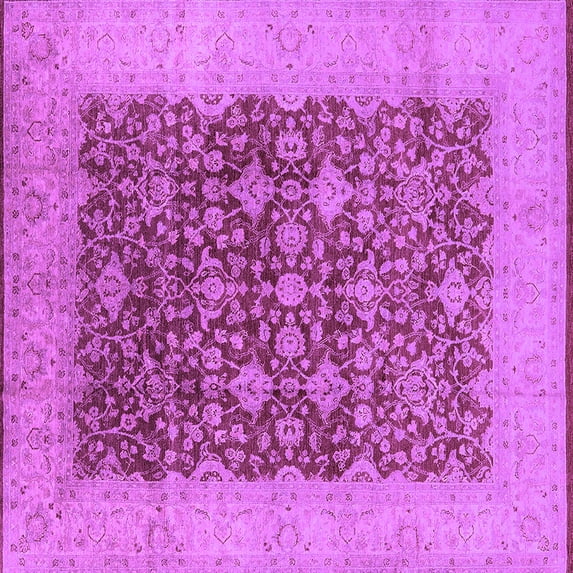 Ahgly Company Machine Washable Indoor Square Oriental Purple Industrial Area Rugs, 3' Square