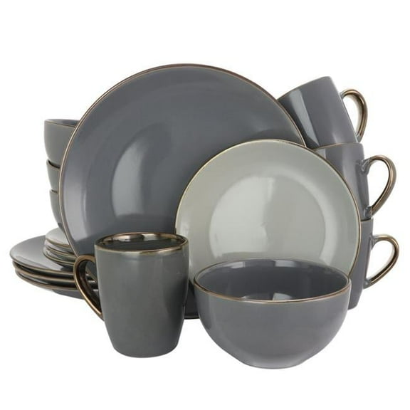 16 Piece Tahitian Grand Luxurious Stoneware Dinnerware Set with Complete Setting for 4 - Stone & Slate