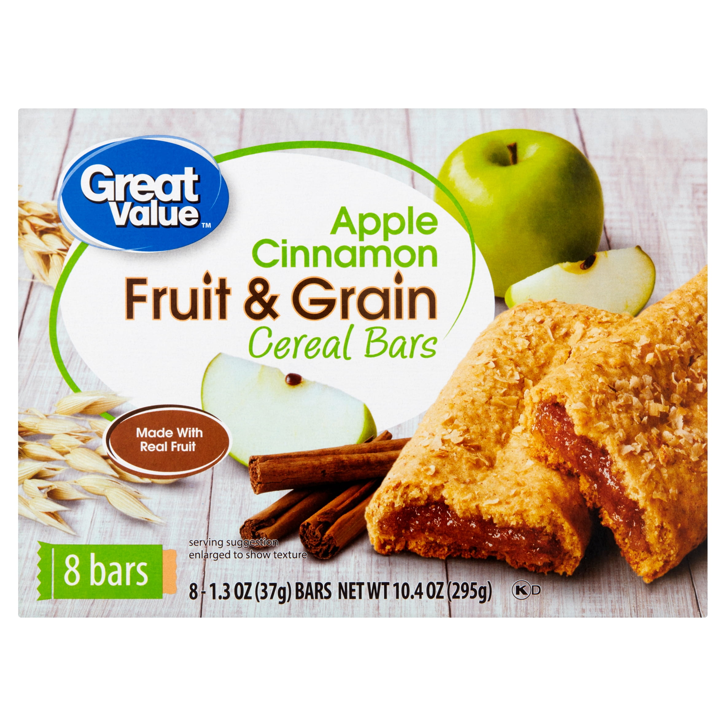 Great Value Fruit & Grain Cereal Bars Apple Cinnamon, 10.4 oz, 8 Count