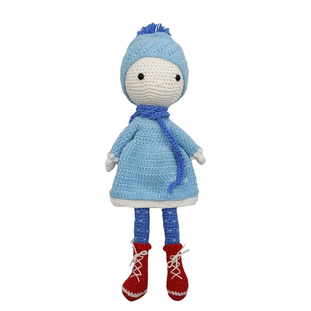 Muñeca de peluche tejida con forma de conejo azul, 42 cm