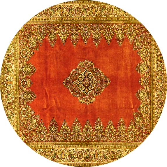 Ahgly Company Indoor Round Medallion Yellow Traditional Area Rugs, 5' Round