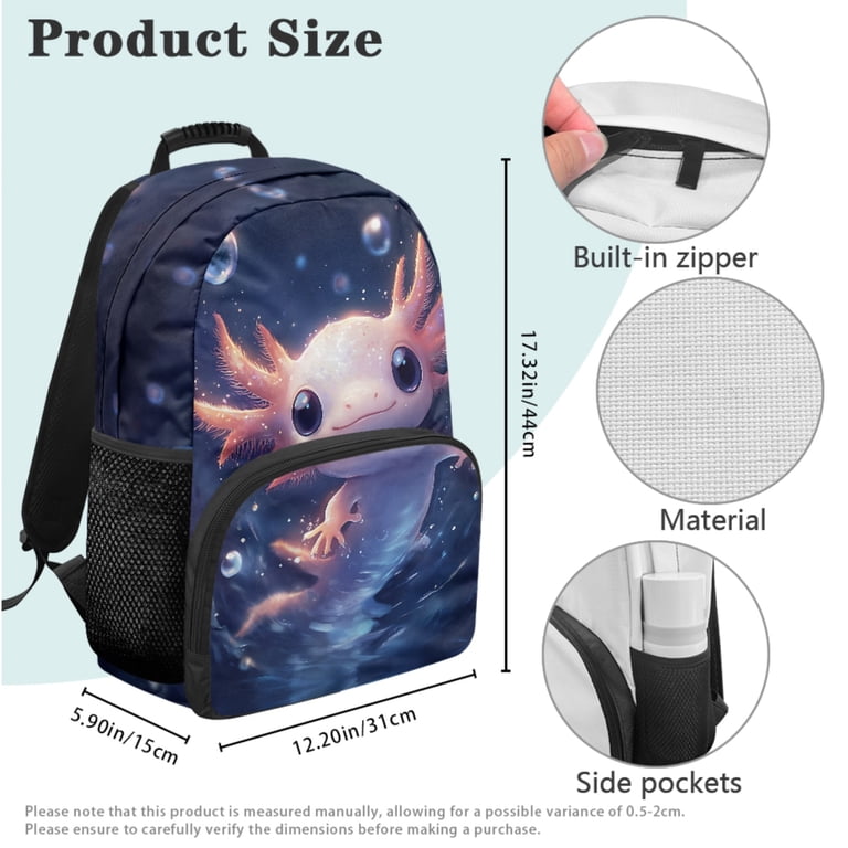 Yuyamidu Axolotl Backpack and Lunchbox for School Cute Schoolbags