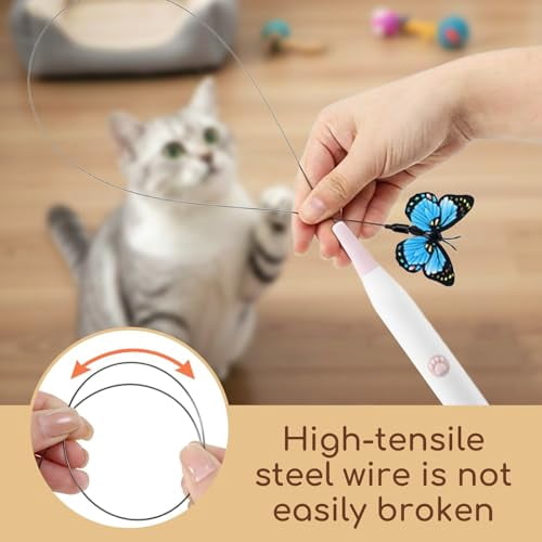 Rechargeable Automatic Cat Toy with Suction Cup,Interactive Cat Toys for Indoor Cats,Butterfly Teaser Wand for Bored Kittens,Self Play Exercise Toy with Flexible Wire(Blue，Butterfly Color Random）