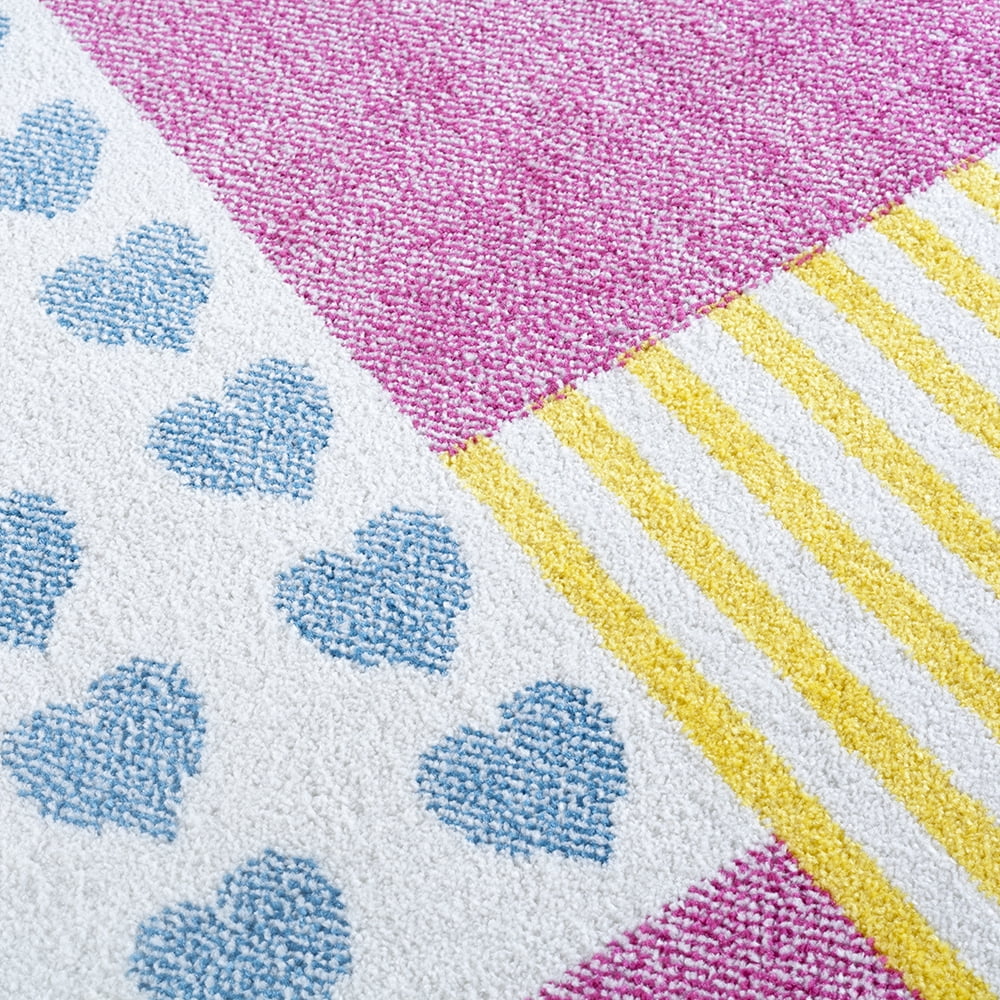 LR Home Ziv 1'10" x 3' Pink/Yellow Patchwork Durable Performance Children’s Indoor Area Rug
