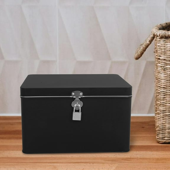 WRITWAA Black Lockable Tin Box for Home Storage and Organization, Metal Container Lid