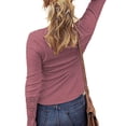 thumbnail image 3 of FOCUSNORM Women’s Juniors Solid Color Button Round Neck Stitching Long Sleeve T-shirt, 3 of 4