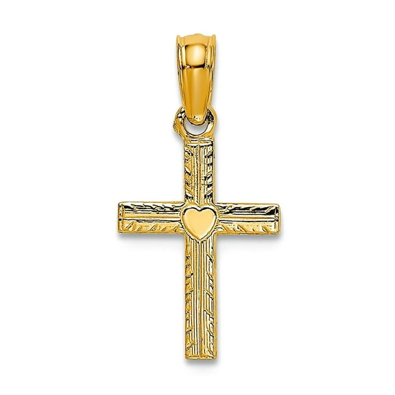 9mm 10k Solid Yellow Gold Polished Mini Religious Faith Cross With Love Heart Charm Pendant Necklace for Women