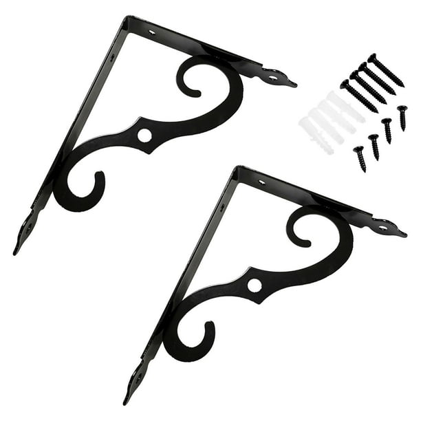 Set of 2 Wall Shelf Bracket Cast Iron Shelf Hardware Brace Heavy Duty Floating Shelf Bracket for