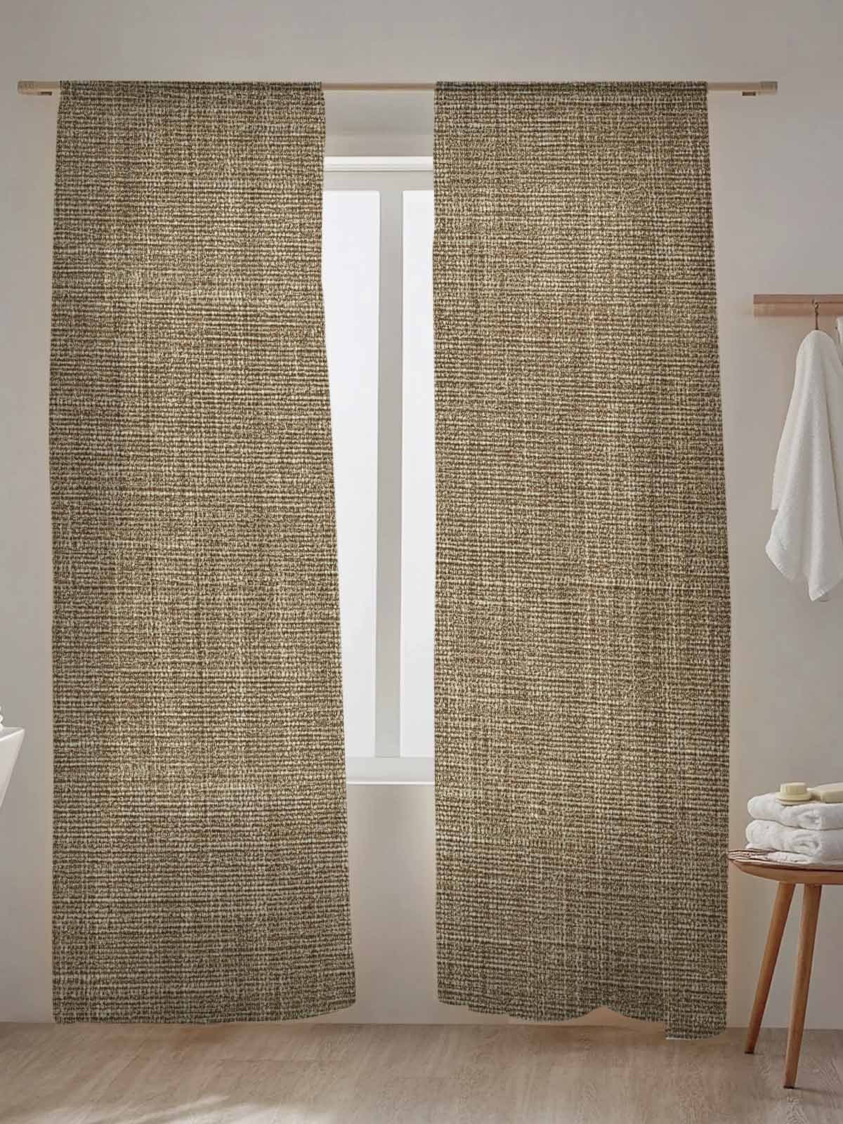 Brown Linen Sheer Curtains 96 Inch Long 2 Panels, Farmhouse Pure Color Country Vintage Light Filtering Rod Pocket Semi Sheer Curtains, Sheer Voile Drapes for Living Room Bedroom, 52"x96"