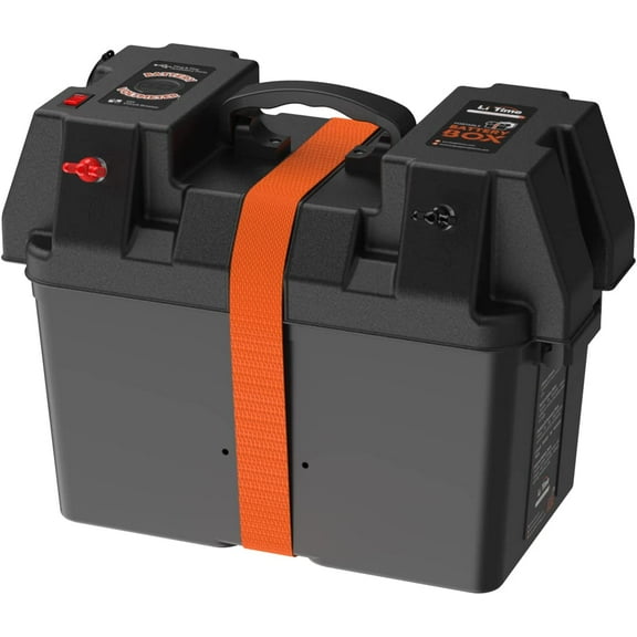 LiTime Portable Battery Box for Boats, Kayaks, Marine, RV, Trailer, and Waterproof for Trolling Motor Includes 12 Volt Accessory Socket, Built-in Voltmeter Fits Group 24 or 27 Size Batteries