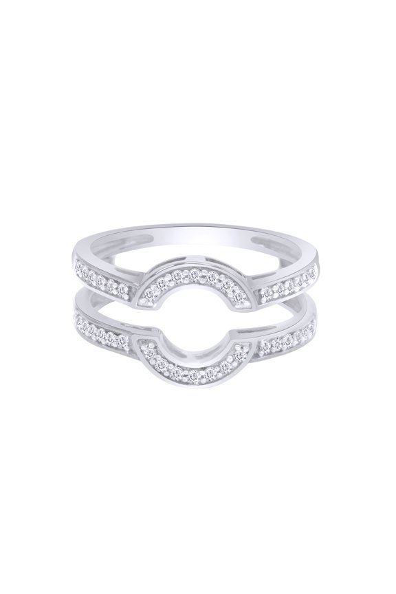 Round White Cubic Zirconia Curve Wrap Solitaire Enhancer Guard Ring in 10k White Gold Ring Size - 8.5