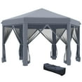thumbnail image 2 of Outsunny 13ft x 11ft Gray Hexagonal Pop Up Outdoor Canopy, 6 Mesh Sidewall, 2 of 9