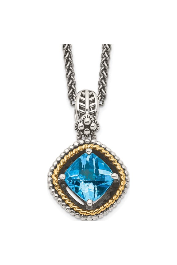 14K/Silver Two-Tone Sterling Silver With 14K Swiss Blue Topaz Necklace Made In Thailand qtc357