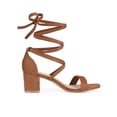 thumbnail image 3 of BLISSFUL STEP Women's Open Toe Lace up Sandals Mid Block Heels Sandals Brown 5, 3 of 8