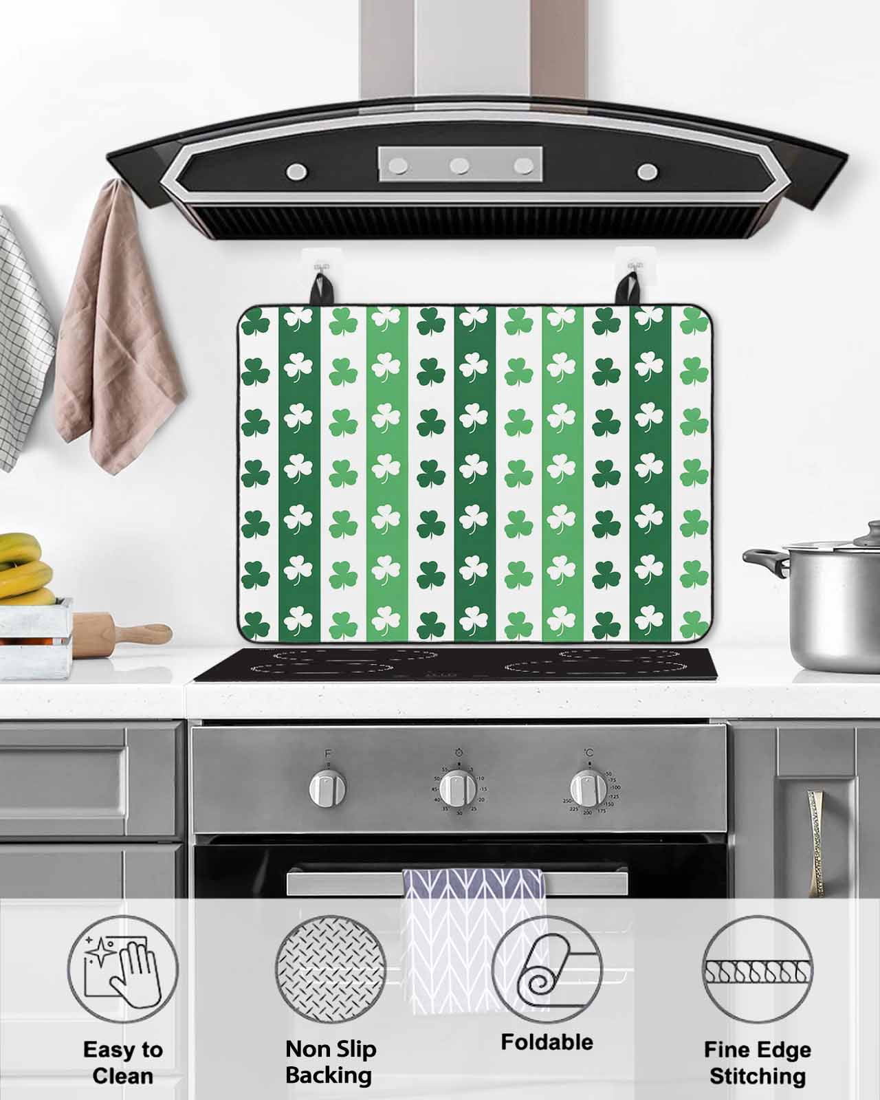 Large Induction Cooktop Protector Mat St. Patrick's Day Stove Top Covers for Electric Stove, Green Irish Lucky Clovers Stripes Decorative Stove Burner Cover Mats, Glass Top Stove Cover