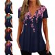 thumbnail image 1 of Mujer Manga Corta Cuello En V Estampado Moda Cómodo Transpirable Casual Blusa Top para Ir De Compras Viajes Oficina Rosa XXL, 1 of 6