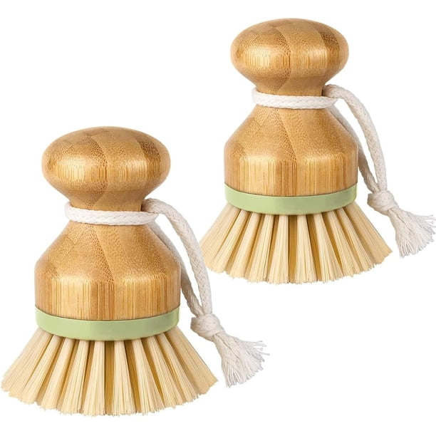 Cepillo de bambú para platos, cepillo de madera, cepillo de bambú, cepillo para platos, cepillo de palma, fregador de platos adecuado para lavar platos (verde)