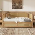 thumbnail image 3 of Traditional Style Rattan Twin Size Daybed, Wood Daybed with Trundle for Small Space Guestroom, No Box Spring Needed, Walnut, 3 of 7