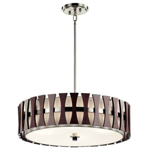 Mid Century 4-Light Drum Pendant Light Fixture with Wood Panel and Tempered Etched Glass 24 inches W X 12 inches H Bailey Street Home 147-Bel-2013918