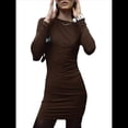 thumbnail image 3 of Vestido Corto Ajustado Básico de Punto de Larga para Mujer, de Otoño, para Fiesta, Cóctel o Noche Marrón M, 3 of 8