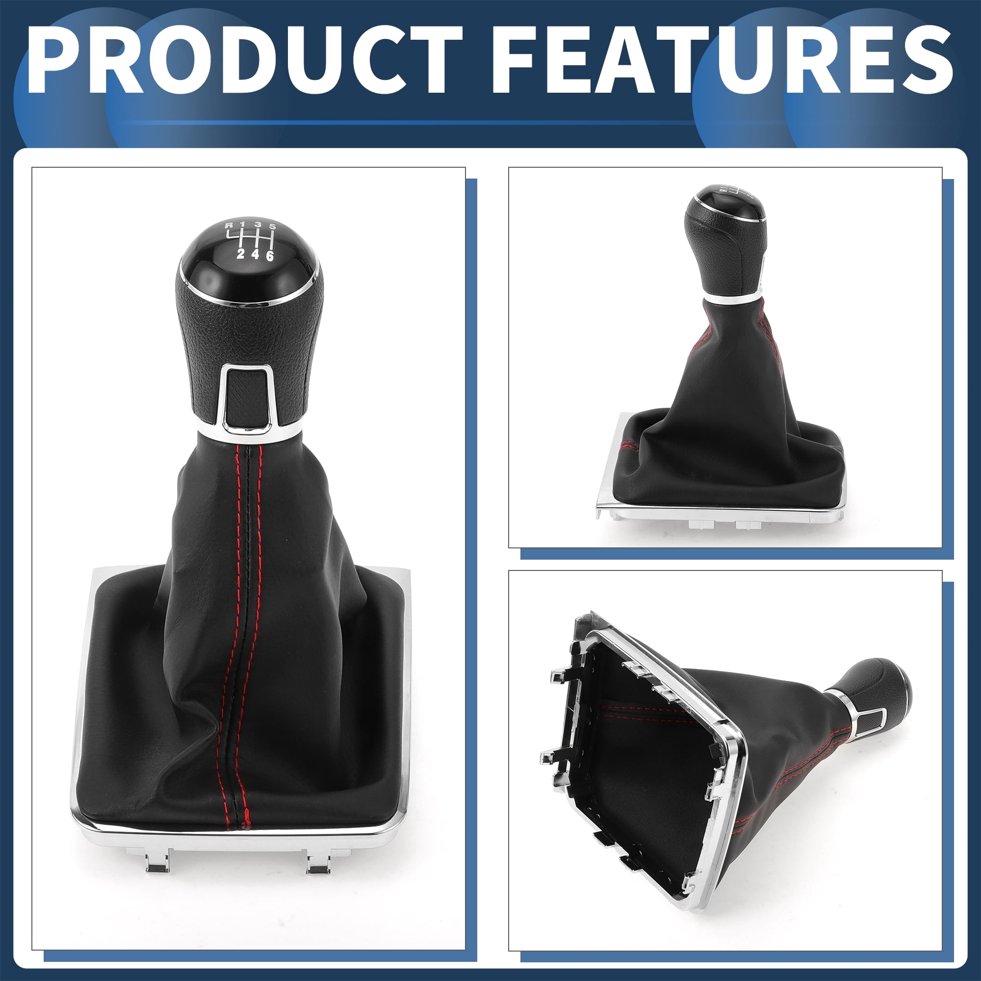 Unique Bargains 6 Speed Manual Gear Shift Knob with Cover, Gearbox Stick Shifter Lever Knob No.3AA711113A for VW Passat 2013-2021 Plastic Faux Leather Black Red, 1 Pc