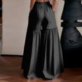thumbnail image 7 of KDDYLITQ Flowy Pants for Women Petite Palazzo Solid Loose Fit Trousers Summer Beach Wide Leg Elastic High Waisted Pants with Pockets Black S, 7 of 7