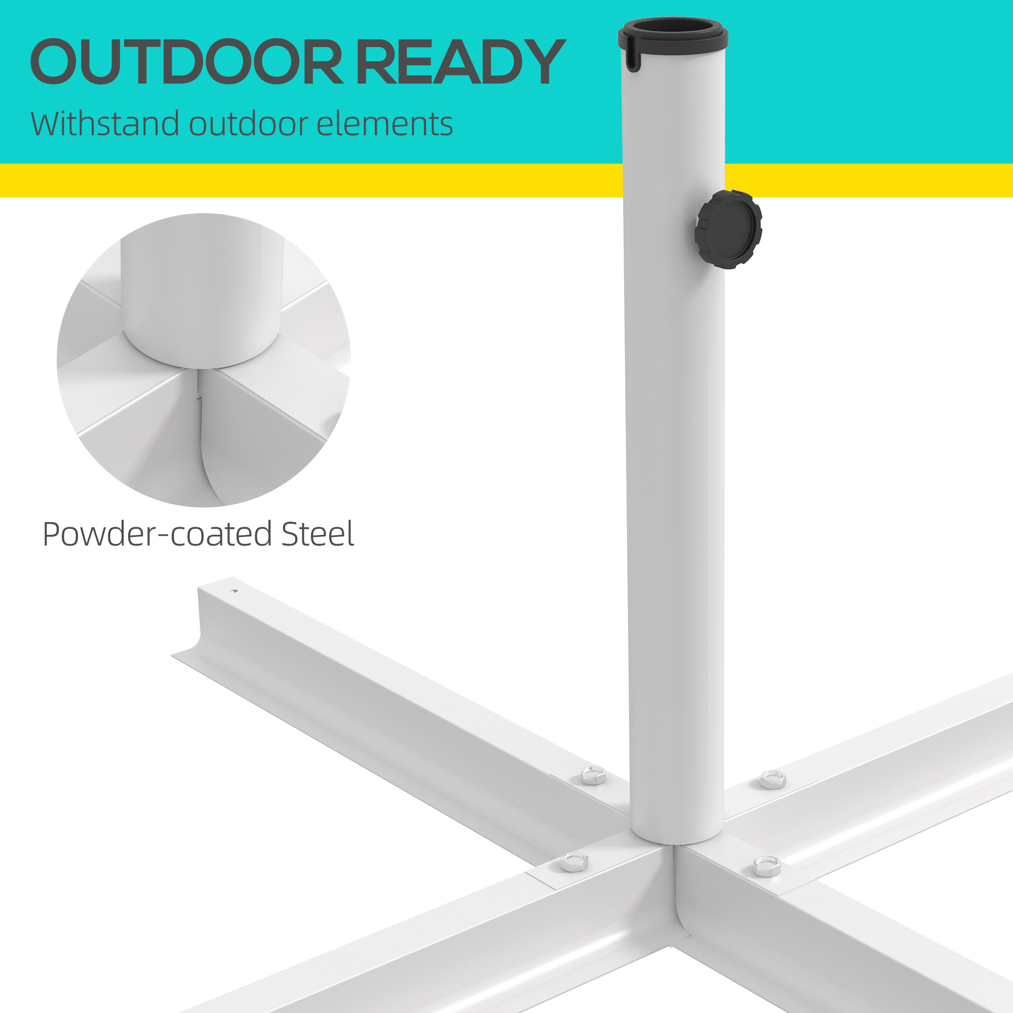 Outsunny White Cross Outdoor Universal Umbrella Brace Stand, with Side Screw for Tightening