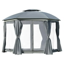 SAZYY 12x12 Canopy Gazebo with Double Roof & Netting Curtains, Outdoor Party Tent with Zippered Doors, Gray