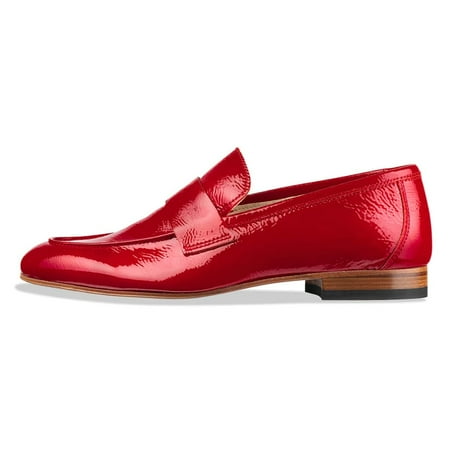 YDN Women Business Strap Loafers Round Closed Toe Slip On Flats Pumps Block Low Heels Office Daily Dressy Shoes Size 5.5 Red
