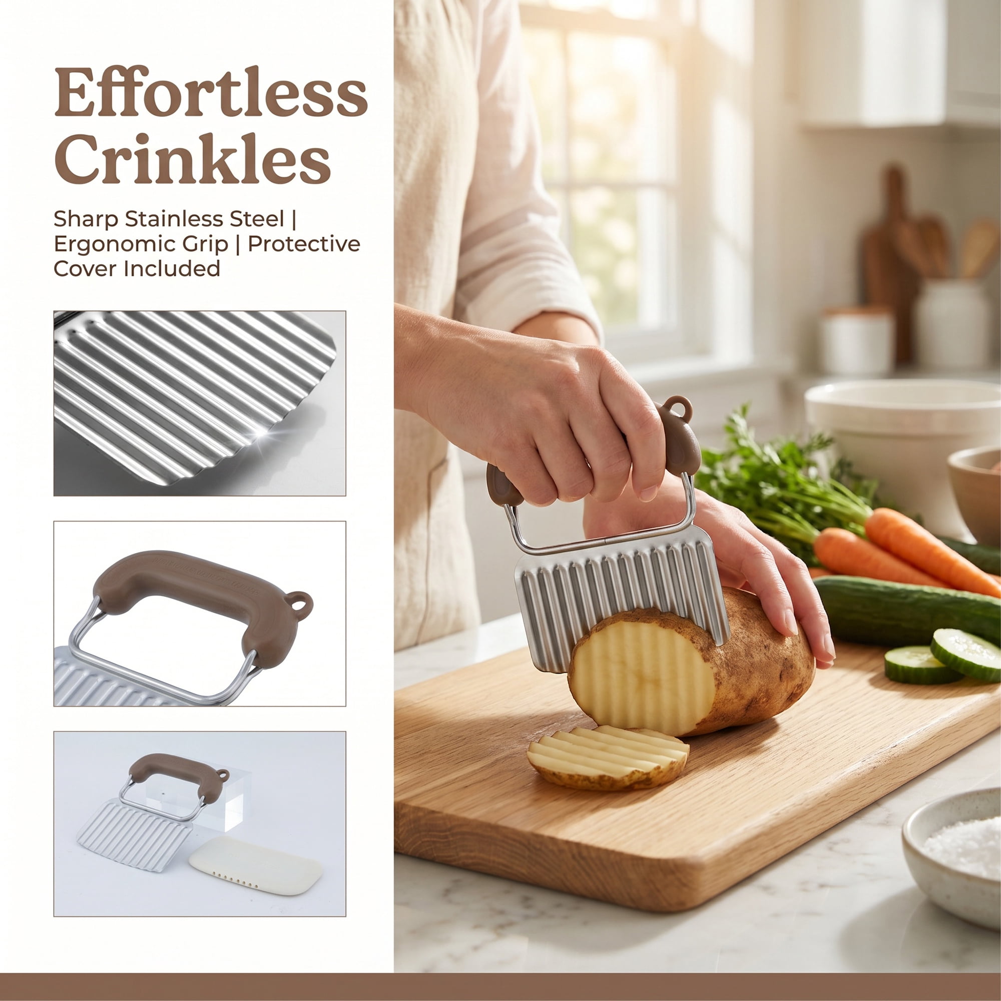 Unique Bargains Effective Mandoline Cutter Perfect for Tomato & Potato Brown 5.4"x4.3"