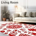 thumbnail image 2 of ODIKA 3'x5' Machine Washable Non-Slip Area Rug, Rustic Interlocking Snowflake Medallion with Festive Pom Detailing High Traffic Rug, Red, 731489, 2 of 7