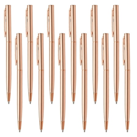 Slim Metallic Ballpoint Pen, 12Pcs Writing Pens with Clips Style 1, Rose Gold