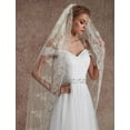 thumbnail image 2 of EllieWely 1 Tier Chapel Length 3 M(118 inch) Sequin Lace Wedding Bridal Veil With Metal Comb E21 Champagne, 2 of 5