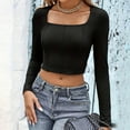 thumbnail image 5 of Timegard Going out Tops for Women Long Sleeve Square Neck Cropped Tshirts Fall Slim Fitting Blouse, 5 of 5