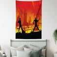 thumbnail image 3 of Teen Room Decor Tapestry, Men Playing Baseball in Town City Park Tall Buildings Urban Scenery, Wall Hanging for Bedroom Living Room Dorm Decor, 60W X 80L Inches, Red Yellow Black, by Ambesonne, 3 of 5