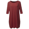 thumbnail image 1 of A2Y Women's Oversized Crew Neck 3/4 Sleeve Side Pockets Drop Shoulder Boxy Top Fired Brick 2XL, 1 of 6
