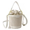 thumbnail image 1 of MesaSe Bucket Bags Fashion Straw PU Leather Stitching Shoulder Bag for Work (Khaki), 1 of 9