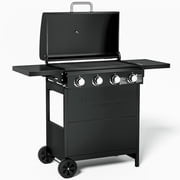 4-Burner Propane Grill Smoker, Kingchii 38,000 BTUs Gas Grill with Foldable Side Tables, Built-in Thermometer for Outdoor Grilling, BBQs and Camping