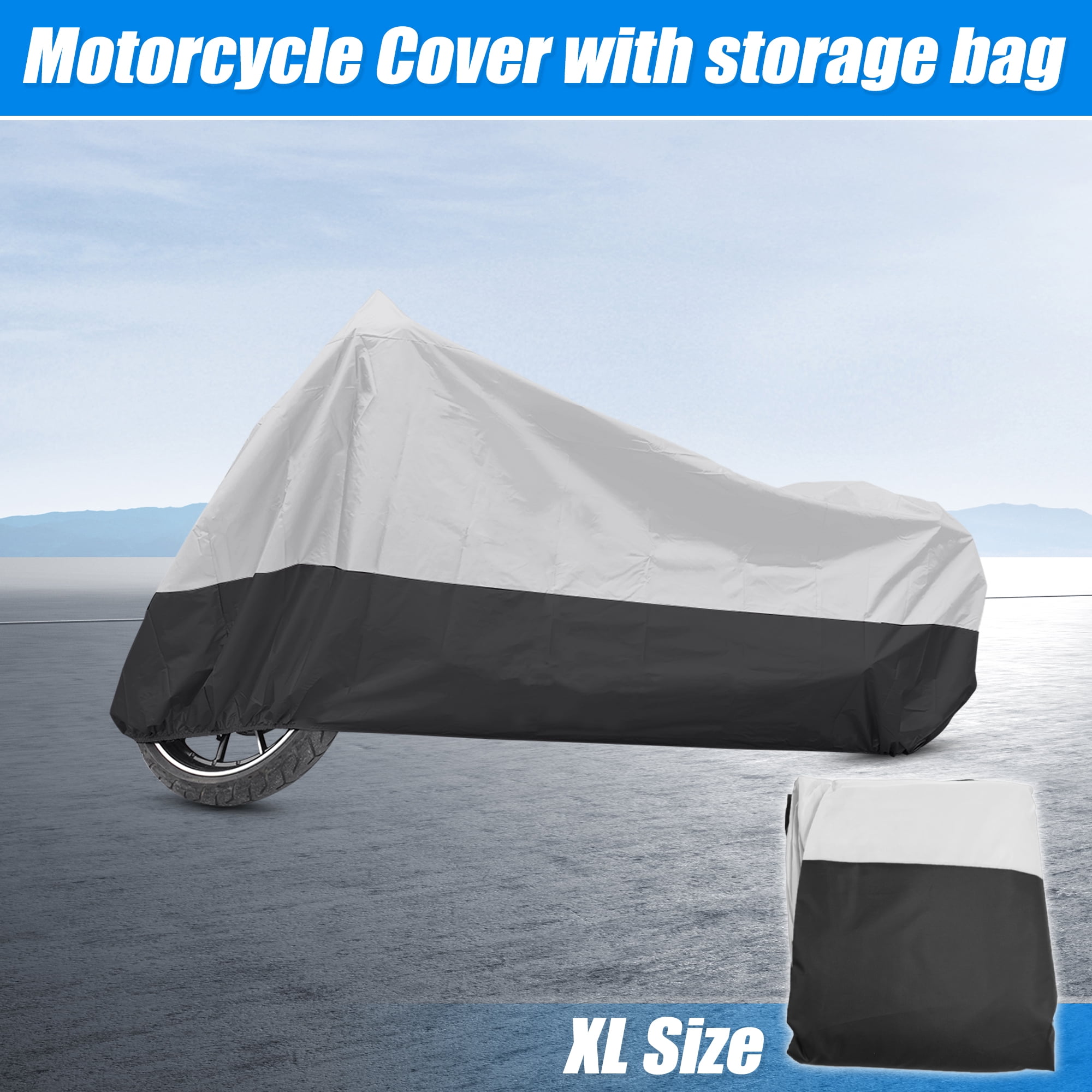 Unique Bargains 190T XL Motorcycle Motorbike Cover Waterproof Rain Dust Sun Outdoor Protection Black, Silver Tone