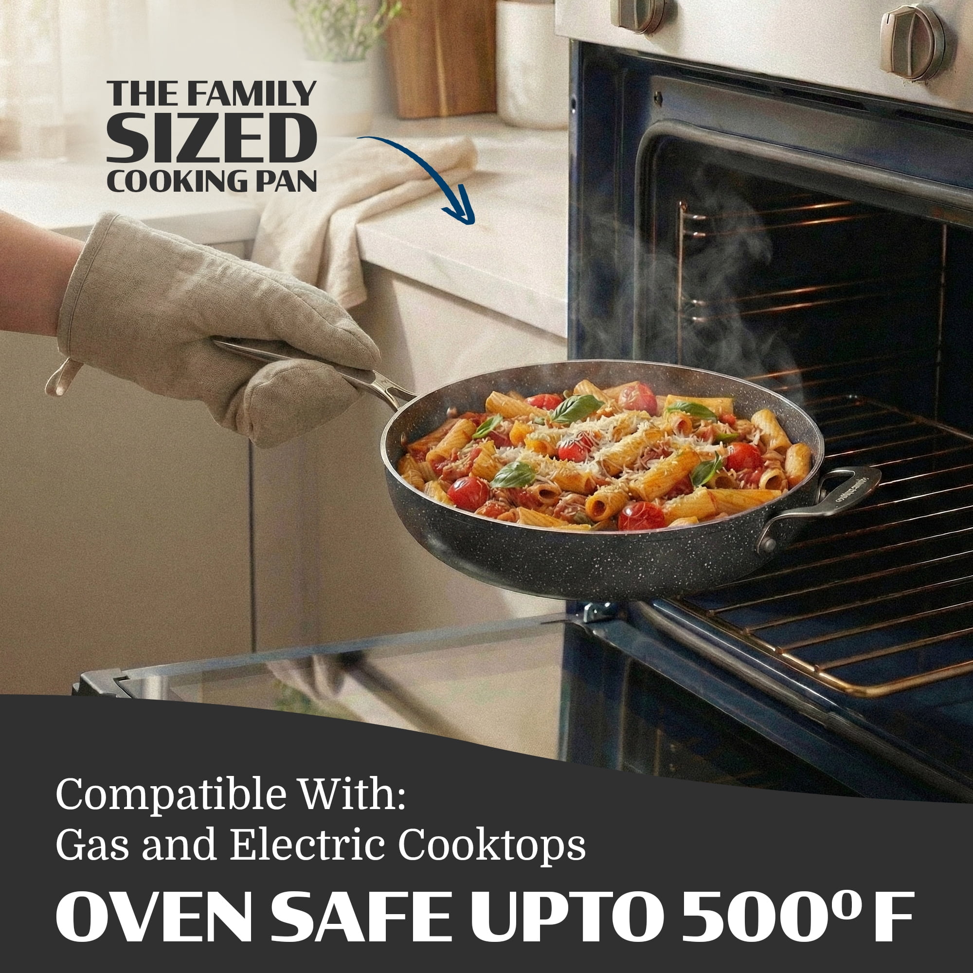 Granitestone 14 Inch Large Frying Pan with Lid, Ceramic Non Stick Frying Pans Skillet, Non Toxic Frying Pans Nonstick for Sauté & Cooking, Oven & Dishwasher Safe
